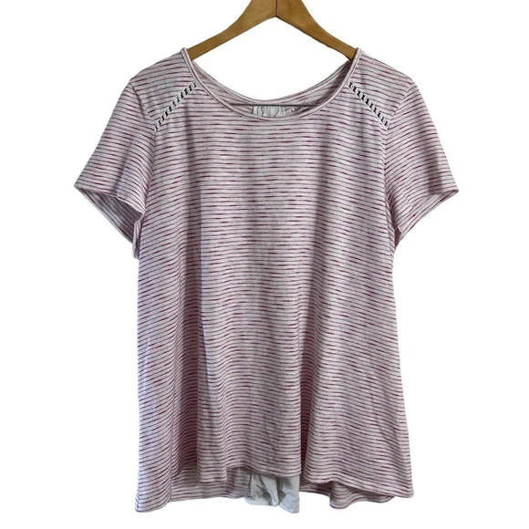 Lane Bryant Pink and White Striped Blouse Size 18 20 Knit Lace Up Backside Top - Picture 1 of 6